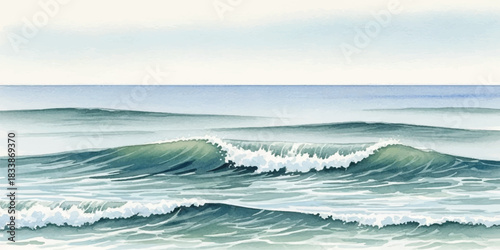 Watercolor ocean waves illustration calm sea with gentle swells perfect for backgrounds and coastal designs