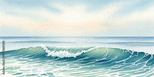 Watercolor ocean wave illustration a serene seascape with gentle waves perfect for backgrounds and coastal themes
