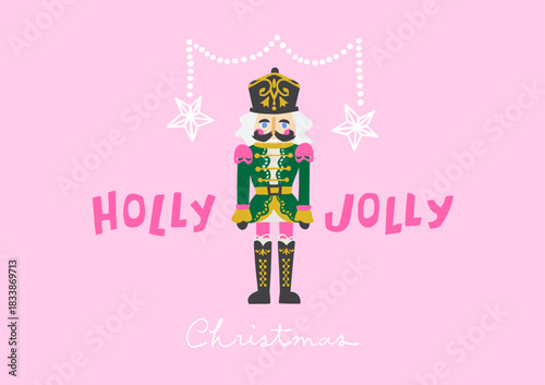 Pink Nutcracker Character in Modern Feminine Christmas Style with Decorative Details and Sweet Holiday Charm