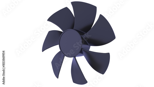 Fan for PC - 7 rotor blades. Front view. 3D rendering isolated on white background. Ideal for professionals, educational, engineering, and industrial design.