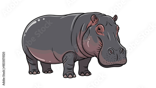 Illustration of a hippopotamus standing on white background