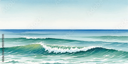 Watercolor ocean waves illustration serene seascape with turquoise water perfect for backgrounds and travel themes