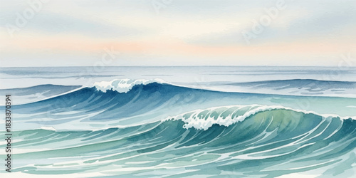 Watercolor painting of ocean waves serene seascape with rolling waves perfect for backgrounds and calming visuals