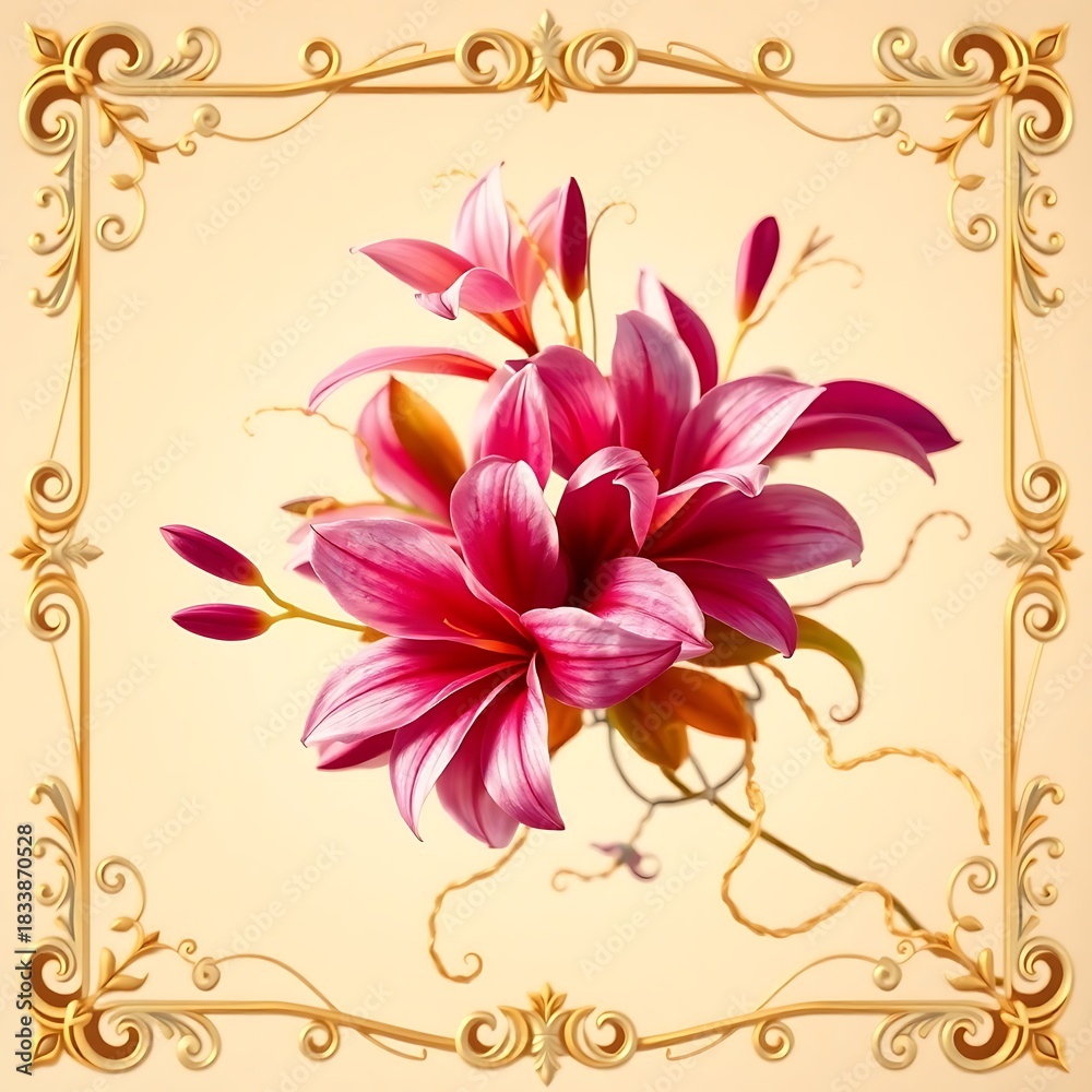Obraz premium Elegant Lilies Floral Frame Vintage Botanical Artwork