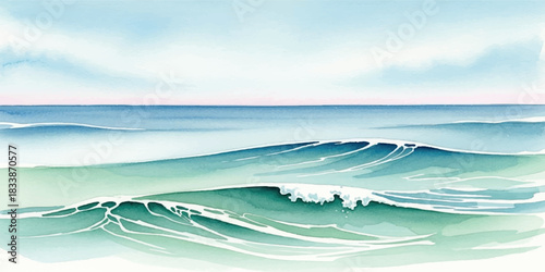 Watercolor ocean waves illustration calm sea with gentle waves perfect for backgrounds and summer themes