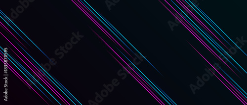 abstract turquoise and purple lines shine on the dark.