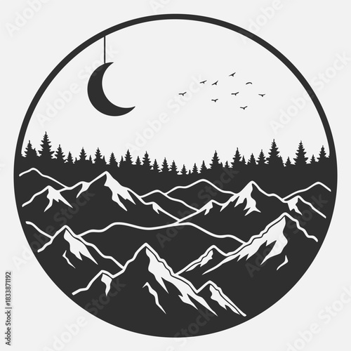 Mountain Forest Landscape Circle Silhouette 