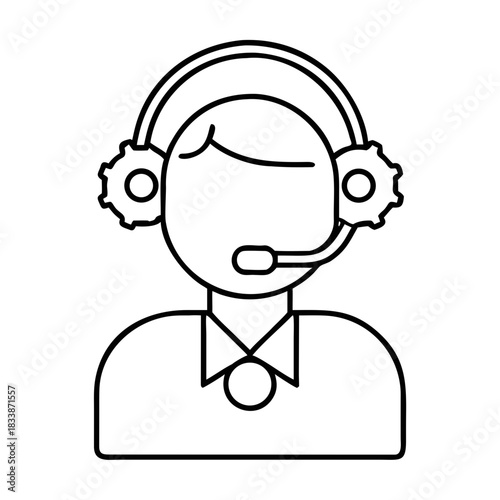 Outline drawing of a person with a headset and collar on transparent background