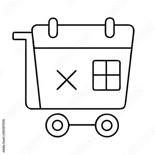 Outline of a shopping cart with a calendar page overlayed on transparent background
