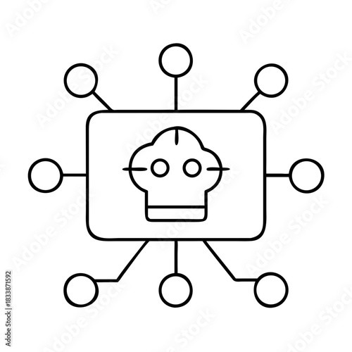 Networked chef hat icon with connections to other nodes on transparent background