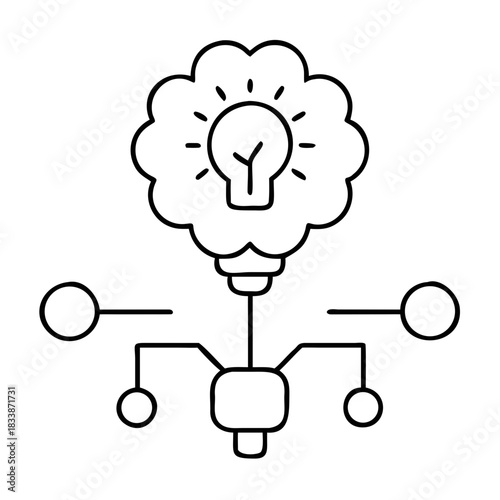 Lightbulb in cloud connected to network of circles node on transparent background