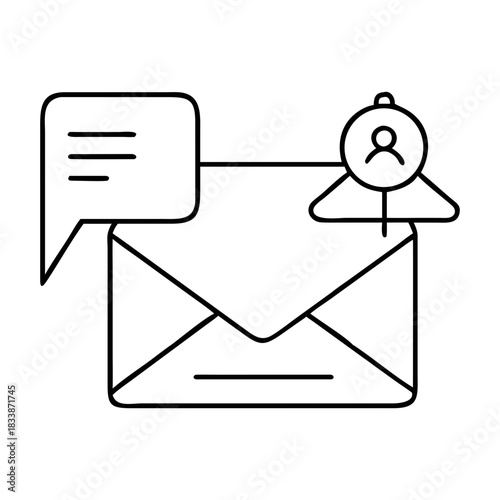 Outline of envelope with speech bubble and person icon on transparent background