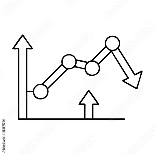Line graph showing upward and downward trends with arrows on transparent background