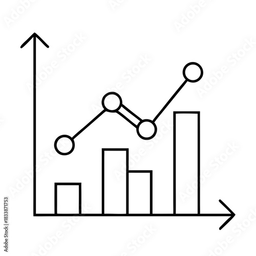 Outline graph with bar chart and line graph illustration on transparent background