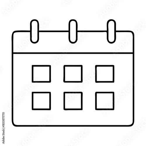 Outline drawing of a calendar with six square blocks on transparent background