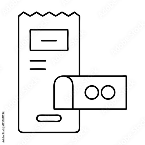 Illustration of a receipt and a credit card in outline on transparent background