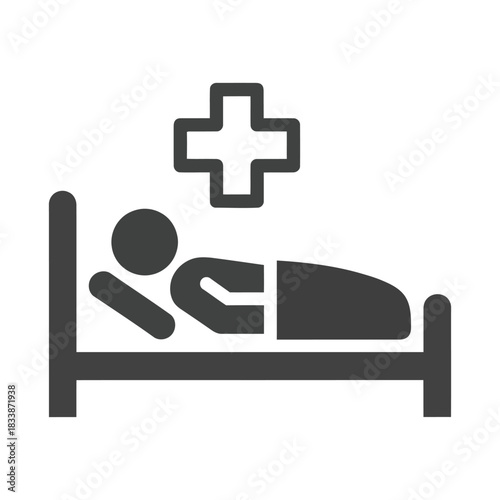 Hospital bed with patient and medical cross symbol illustration
