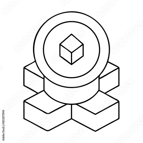 Isometric illustration of a cube on a circle on a cross on transparent background