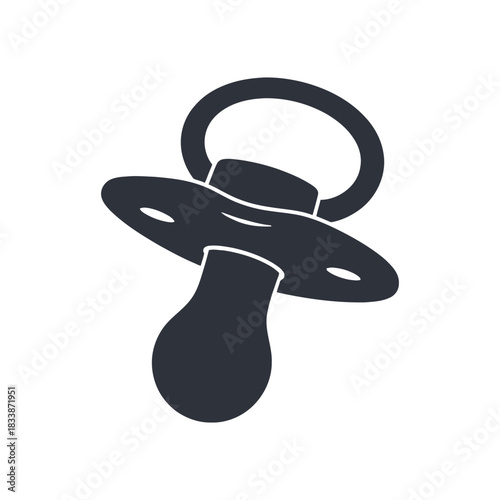 Simple black and white illustration of a baby pacifier icon