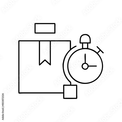 Outline drawing of package box and stopwatch for delivery on transparent background