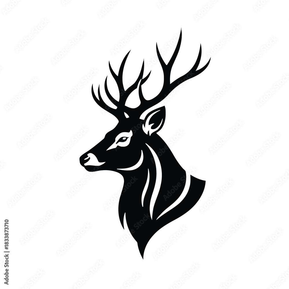 Naklejka premium Black silhouette head of a majestic stag deer