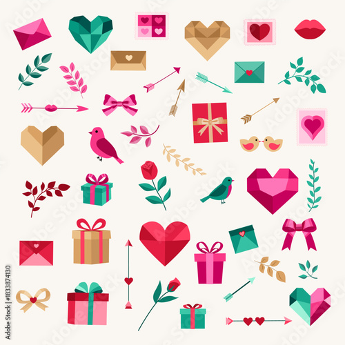 Love Elements Clipart Bundle — Valentine Hearts, Gifts, Envelopes and Floral Decor