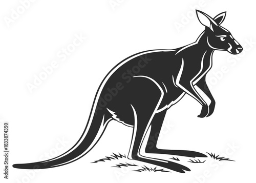 Stylized silhouette of a kangaroo standing on grass