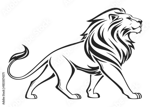 Stylized black lion silhouette with majestic mane on black background