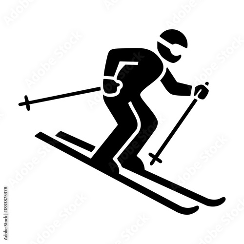 vector mountain ski icon, winter sport activity