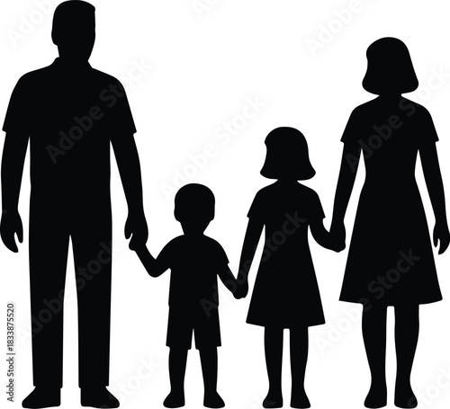 Happy united family silhouette standing peacefully for warm emotional designs.