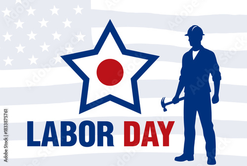 Labor Day poster with worker silhouette and star  
