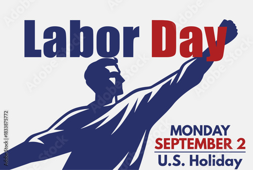 Modern Labor Day USA design featuring worker silhouette and date typography, representing strength, pride, and national celebration.  
