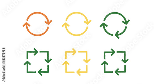Set of six cycle and refresh icons in colors