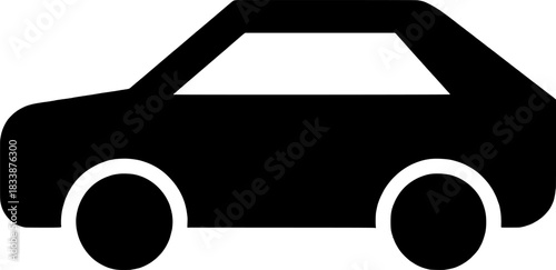 Minimal Car Silhouette Icon in Side View on White Background