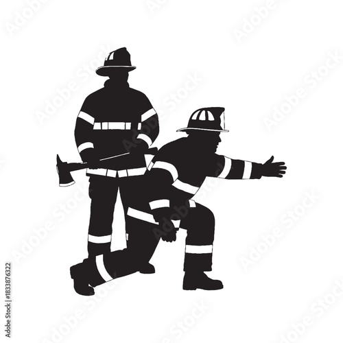 Firefighter Rescue Silhouettes Collection, Firefighter Silhouette, Emergency Vector, Rescue Action