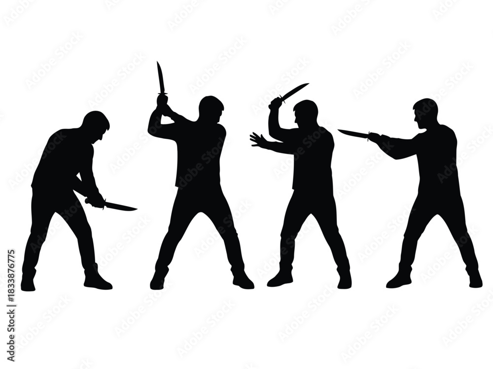 Fototapeta premium Silhouette of man fighting with knife