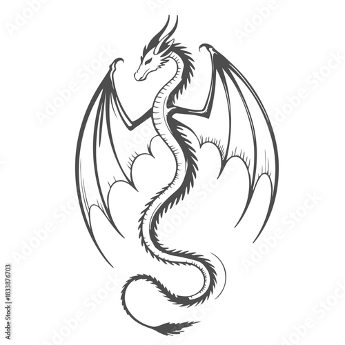a black and white drawing of a dragon Silhouettes