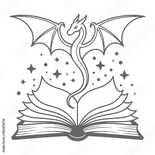 an open book with a dragon flying out of it Silhouettes