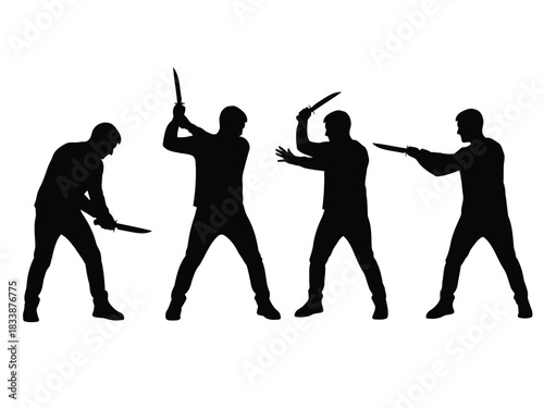 Silhouette of man fighting with knife