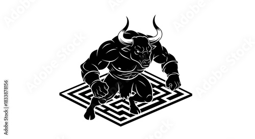 Black Bull Figure in Muscle Pose on Checkered Floor.jpg