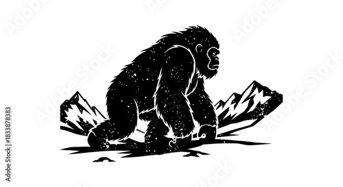 Black Gorilla Sitting on Mountain Illustration.jpg