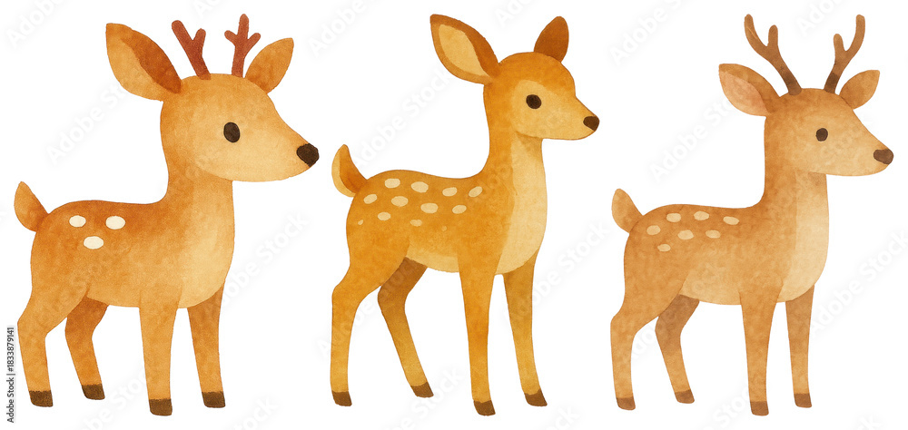 Fototapeta premium PNG Cute watercolor deer illustration, element set on transparent background