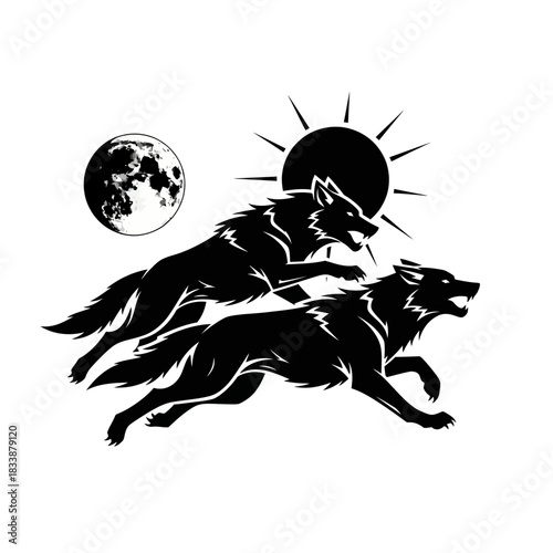 Dual Wolves Running Silhouette With Sun and Moon Symbolic Illustration.jpg