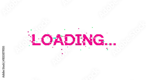 Digital loading animation with pink text on white background