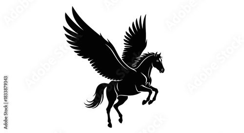 Flying Pegasus Silhouette Art Black and White Design Magical Creature Postercleanbackground.jpg