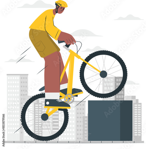 Man riding a bicycle on city buildings bike cycling