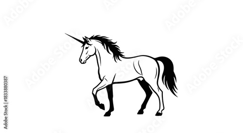 Mythical Animal Silhouette Unicorn Horn Black and White Illustration Simple Line Art Fantasy Creature Design.jpg