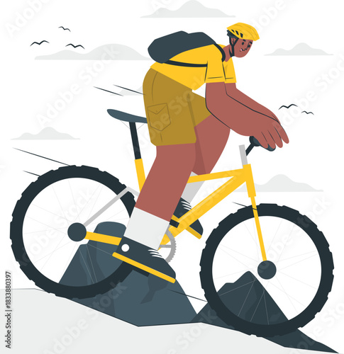 Mountain Biker Riding Down Steep Rocky Trail mountain biking cyclist