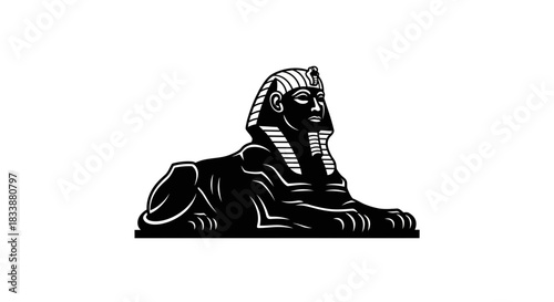 Sphinx Statue Black and White Silhouette Egyptian Mythology Ancient Symbol Art Illustration.jpg