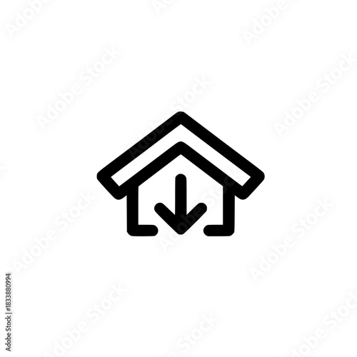House icon with downward arrow symbol representing property decline and real estate reduction